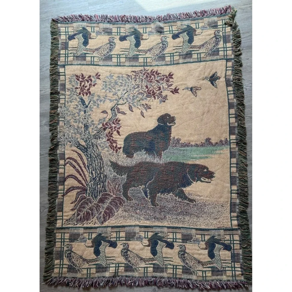 Golden Retriever Duck Hunting Blanket Soft  Warm Heavy Weave Vintage 44